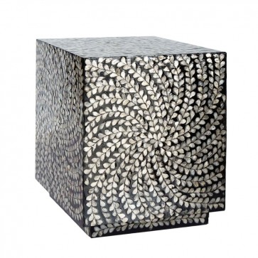 Handmade Mother Of Pearl Inlay Wooden Modern Floral Pattern End Table Furniture.