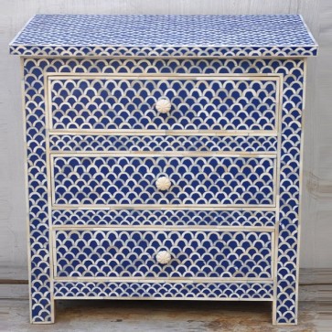 Handmade Bone Inlay Fish scale 3 Drawer Antique Home Decor  Bedside Furniture 