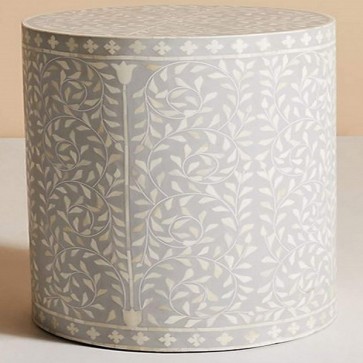 Handmade Bone Inlay Wooden Modern Floral Pattern End Table Furniture.
