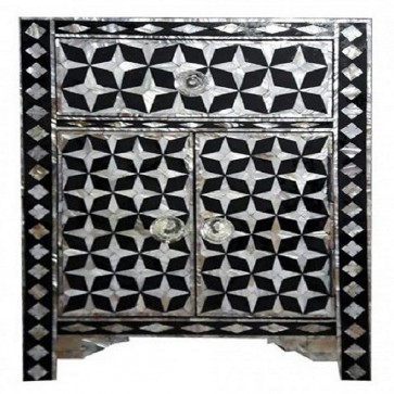 Handmade Mother of Pearl Inlay Wooden Modern Star Pattern 1 Drawer and 2 Door Bedside Furniture