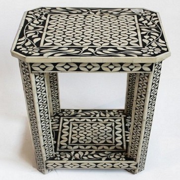 Handmade Bone Inlay Wooden Modern Side Table / Stool / End Table Furniture.