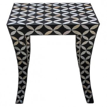 Handmade Mother Of Pearl Inlay Wooden Modern Geometric Eye Pattern End Table Furniture.