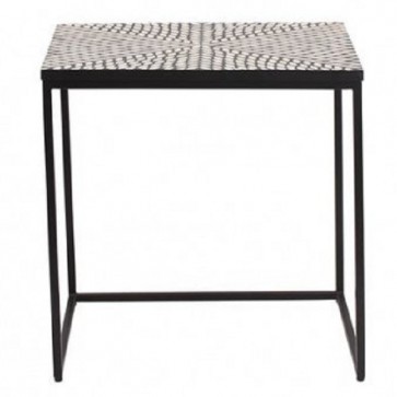 Handmade Bone Inlay Wooden Modern Floral Pattern End Table Furniture.