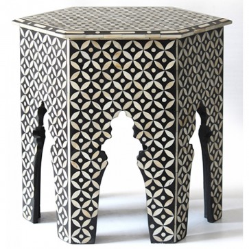 Handmade Bone Inlay Wooden Modern Geometric Eye Pattern End Table Furniture.