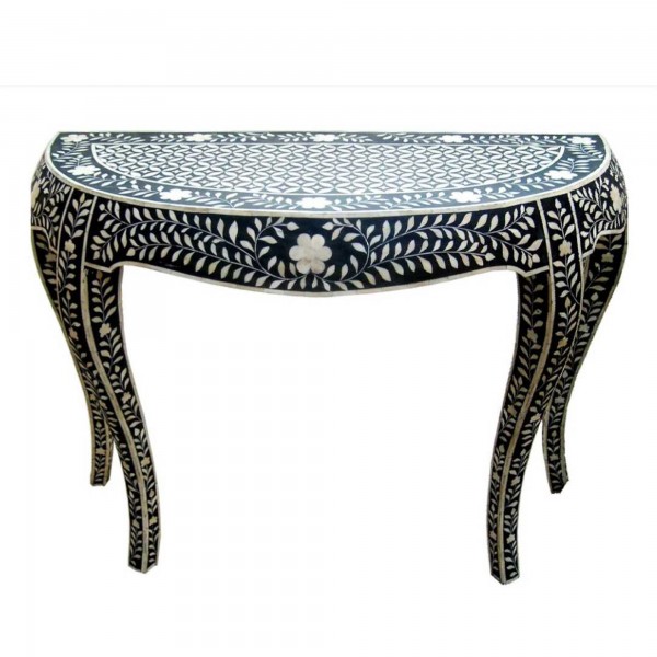 Handmade Bone Inlay Wooden Modern Floral Pattern Console Table Furniture .