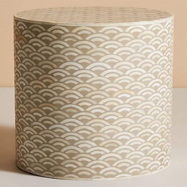 Handmade Bone Inlay Wooden Modern Fish Scale Pattern End Table Furniture.