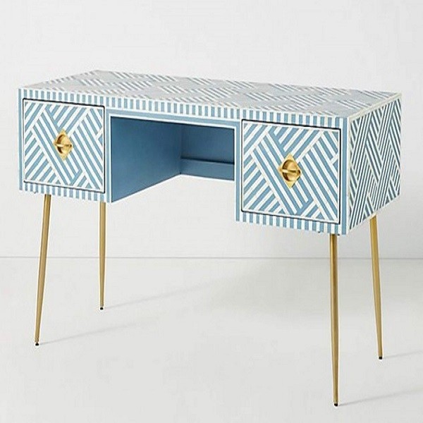 Handmade Bone Inlay Wooden Modern Striped Pattern Console Table Furniture .