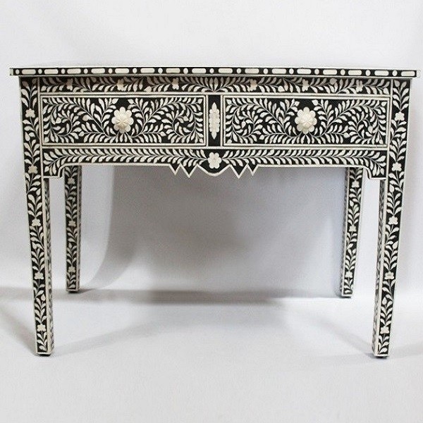 Handmade Bone Inlay Wooden Modern floral Pattern Console Table Furniture .