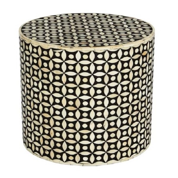 Handmade Bone Inlay Wooden Modern Geometric Pattern End Table Furniture.
