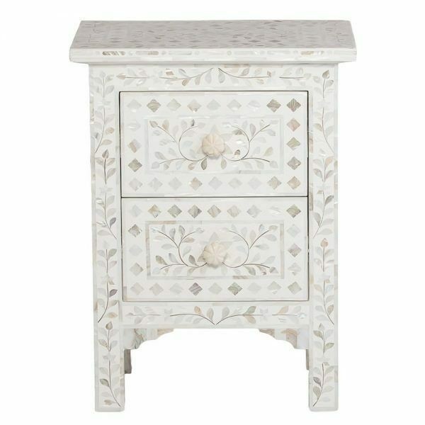 Handmade Bone Inlay Wooden Modern Floral Pattern with 2 Drawer Bedside Furniture.