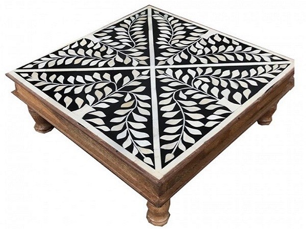 Handmade Bone Inlay Wooden Modern Floral Pattern Coffee Table Furniture.