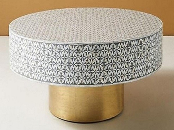 Handmade Bone Inlay Wooden Modern Geometric Eye Pattern Coffee Table Furniture .