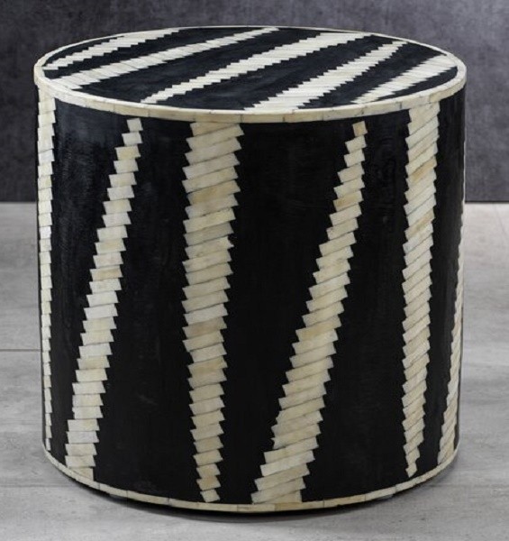 Handmade Bone Inlay Wooden Modern Striped Pattern End Table Furniture.