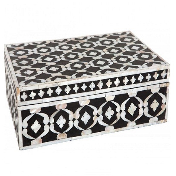 Handmade MOP Inlay Wooden Modern Geometric Pattern Jewelry Box Furniture