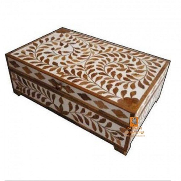 Handmade Bone Inlay Wooden Modern Floral Pattern Jewelry Box Furniture
