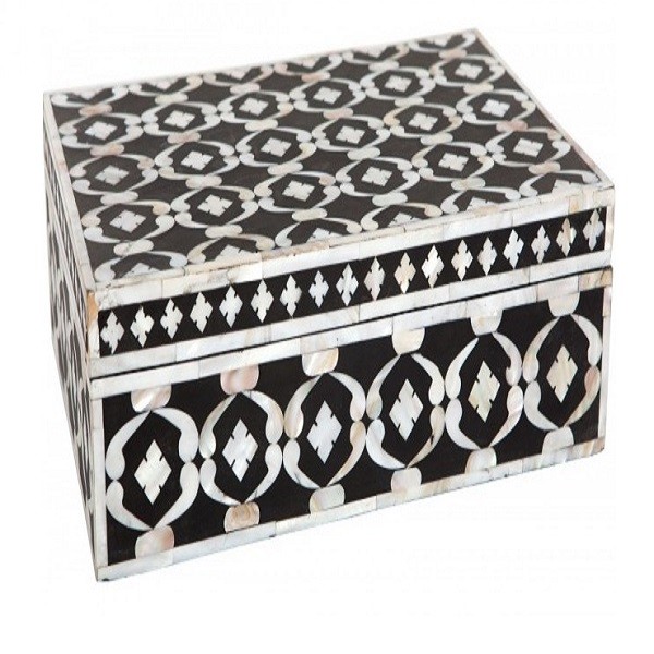 Handmade MOP Inlay Wooden Modern Pattern Geometric Jewelry Box Furniture
