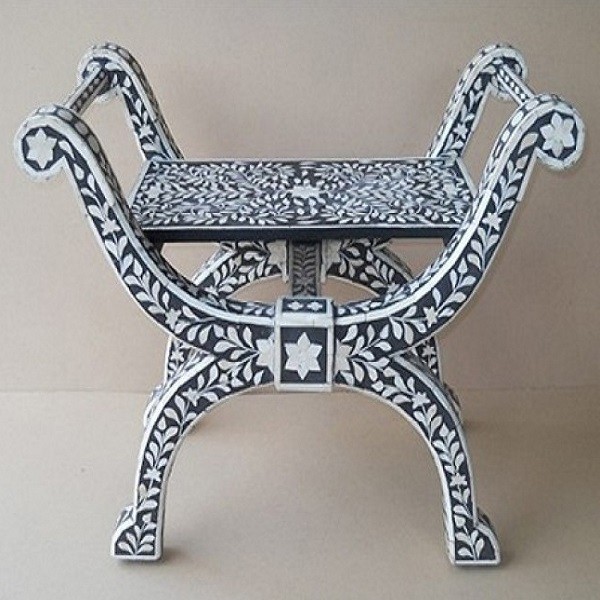 Bone Inlay Wooden Modern Antique Handmade Roman Chair
