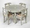 Grey Bone Inlay Geometric Pattern Dining table and Four chair Set Handmade bone inlay furniture